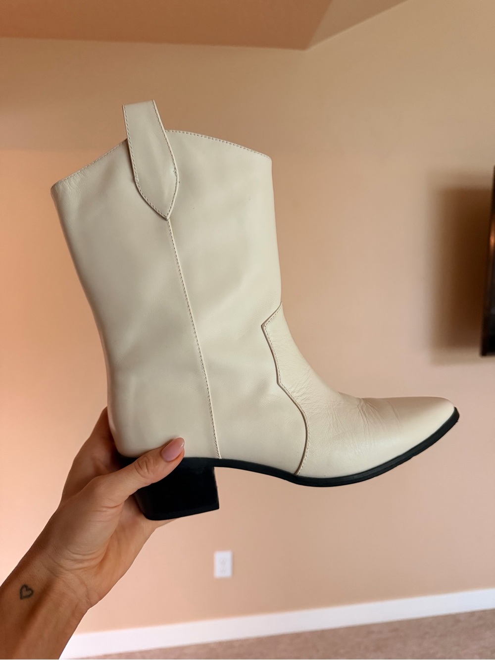 RAYE Cream White Western Ankle Boots